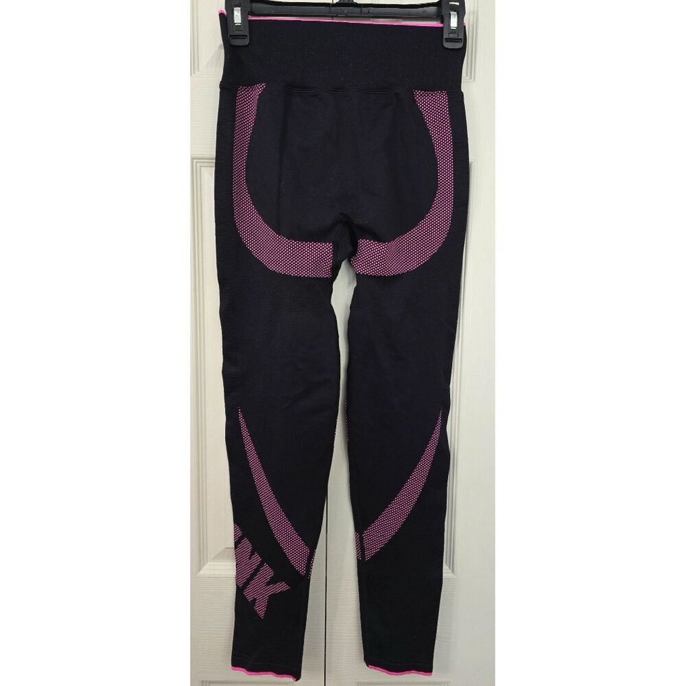 PINK Victoria's Secret Seamless Leggings Black & Pink Logo Medium High Waist M - Picture 2 of 6
